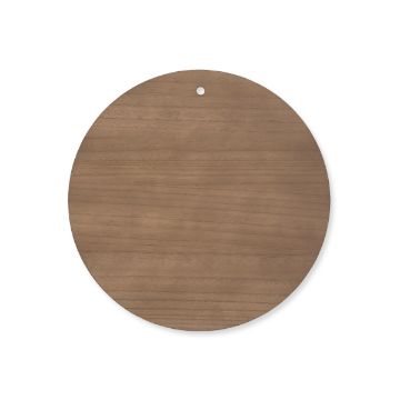 Show details for Rustic Round (16") A round wooden cutting board with a smooth, light brown finish. There is a small hole near the top edge, likely for hanging or gripping. The surface has a subtle wood grain pattern.