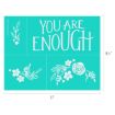 A turquoise rectangular stencil measuring 11 inches by 8.5 inches, featuring white floral designs and the uplifting phrase "YOU ARE ENOUGH" in bold, uppercase letters.