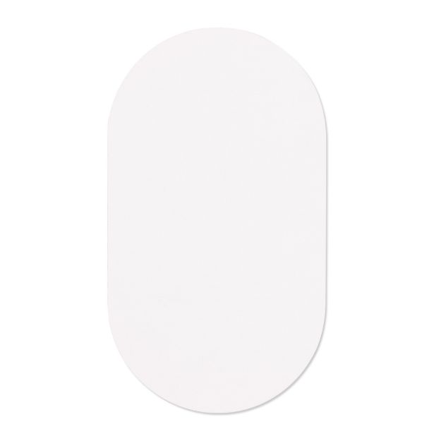 A plain, oval-shaped white wooden surface with smooth edges. The sticker appears centered on a white background with no additional features or text.