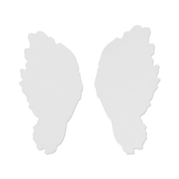 Show details for Painterly Angel Chalkable Shapes (2 Pieces) A pair of white, feather-shaped objects resembling angel or bird wings. They appear symmetrical, with a slightly textured surface and scalloped edges. The wings are positioned side by side against a plain white background.