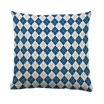 Show details for Cadet Ink Single A square pillow with a classic argyle pattern in navy blue and white. The pillow appears plump and well-constructed, suitable for use on a couch or bed. The argyle design features diamond shapes with thin diagonal lines crossing through them, made using Chalk Couture ink.