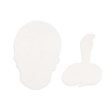 Show details for Couture Boutique® Chalkable Shapes Etched Skull (2 Pieces) Two white, irregularly shaped cutouts on a plain background; one resembles a human skull, and the other a side view of a snake.