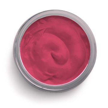Show details for Currant Jam Ink Round container filled with vibrant pink ink, viewed from above. The smooth, whipped texture of the ink is visible inside the clear container, which has a metallic rim. The overall appearance is of a product by Chalk Couture, possibly used for artistic or crafting purposes.