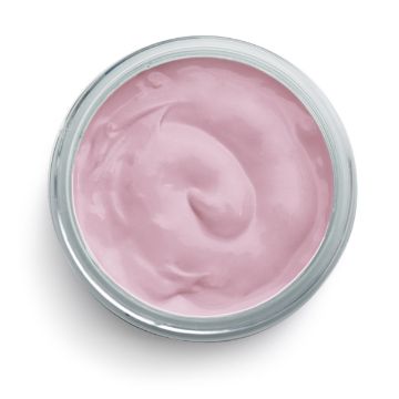 Show details for Mauvelous Ink A round, open container filled with thick, pink Chalk Couture ink. The ink has a smooth and swirled texture and is enclosed in a transparent jar with a silver rim. The image is shot from above, highlighting the consistency and color of the ink.