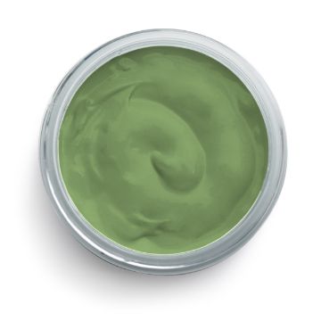 Show details for Pesto Ink A round container filled with smooth, green Chalk Couture ink. The ink has a slightly glossy texture and appears thick and well blended. The container is white with a transparent lid.