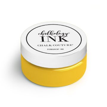 Show details for Bumblebee Ink A small yellow container with a white lid is labeled "ink" by Chalk Couture. The text on the label also reads "Permanent Ink.