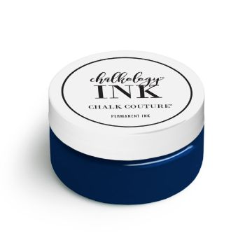 Show details for Cadet Ink A small, round container of Chalk Couture ink. The container features a white lid with a black and white label that reads "chalkology INK Chalk Couture® PERMANENT INK." The jar itself is dark blue.