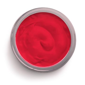 Show details for Candy Apple Paste A small, round container filled with smooth, vibrant red Chalk Couture paste with the lid off, allowing a clear view of the paste's consistent texture and bold color.