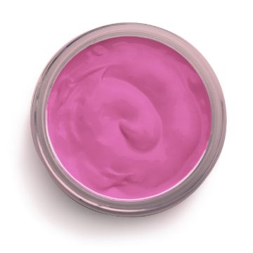 Show details for Raspberry Sorbet Paste A top view of a small, open container filled with bright pink Chalk Couture paste. The paste has a smooth, swirled texture and appears to be thick. The container is clear with a metallic rim. The background is white, highlighting the vibrancy of the pink paste.