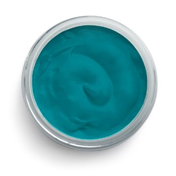 Show details for Tide Paste A circular container filled with smooth, teal-colored Chalk Couture paste. The surface of the substance appears smooth and slightly glossy. The container's rim is silver, contrasting with the vibrant color of the contents. The background is plain white.