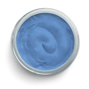 Show details for Colonial Blue Paste A top view of an open jar filled with smooth, thick blue Chalk Couture paste. The surface of the substance has a slightly swirled texture, indicating its velvety consistency. The jar appears to be made of transparent glass.
