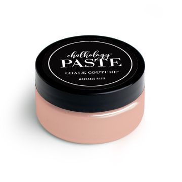 Show details for Peachy Keen Paste A small container of paste by Chalk Couture. The container is round with a black lid featuring white text that reads, "Chalkology Paste, Chalk Couture, Washable Paste". The paste inside is a light pink color.