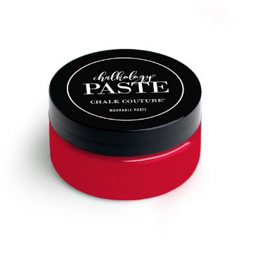 Show details for Candy Apple Paste A red container with a black lid displaying the label "chalkology PASTE Chalk Couture Washable paste.