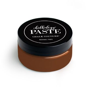 Show details for Bark Paste A round container of paste from Chalk Couture with a black lid and brown paste. The label on the lid reads "Chalkology Paste, Chalk Couture, Washable Paste." The container is placed against a white background.