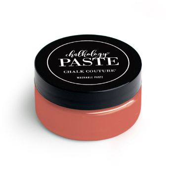 Show details for Guava Paste A round container with a black lid labeled "paste" and "Chalk Couture" in white text. The container itself is a coral color. The text also mentions that the paste is washable.