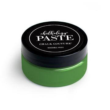 Show details for Meadow Paste A round container of Chalk Couture paste with a black lid and a label on top. The container is filled with green washable paste.