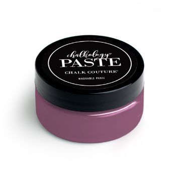 Show details for Berry Paste A small round container of paste from Chalk Couture, featuring a black lid with white lettering. The container is filled with a purple washable paste, typically used for crafting and DIY projects.