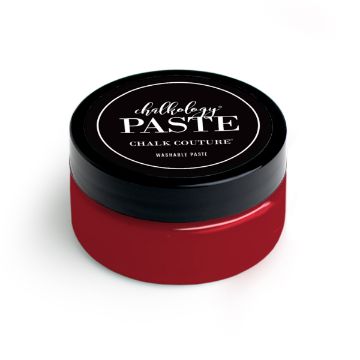 Show details for Cherry Paste (En Vogue) A red container of Chalk Couture paste with a black lid. The label on the lid says "Chalkology Paste" and "Chalk Couture Washable Paste" in white text.