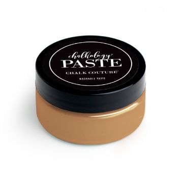 Show details for Camel Paste A container of Chalk Couture's paste with a black lid. The label on the lid reads "Chalkology Paste, Chalk Couture, Washable Paste." The container itself has a tan-colored paste visible through a transparent section.
