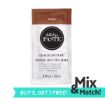 A single-use packet of Chalk Couture washable paste in the "Bark" color is shown. The packet is brown at the top and white at the bottom, with product information. A banner at the bottom reads "BUY 5, GET 1 FREE!" alongside the "Mix & Match!" promotion.