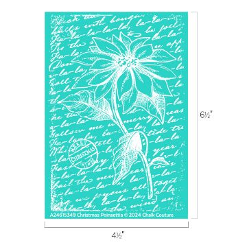 Show details for Christmas Poinsettia A Christmas Poinsettia design from Chalk Couture, showing a white poinsettia flower with leaves and a "Be Merry" stamp against a teal background with scripted text. The image dimensions are 4.5 inches by 6.5 inches.
