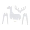 A flat pack of wooden pieces including the body, legs, and antlers of a reindeer, along with a small rectangular piece, all arranged on a white background. The pieces are designed to be assembled into a standing reindeer figure.