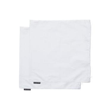 Show details for Square Pillow Cover (2-Pack, White, 17½" x 17½") Two white, rectangular SolaCity brand fabric bags are stacked, with one slightly overlapping the other. Both bags have small black labels with white text near one corner. The background is plain white.