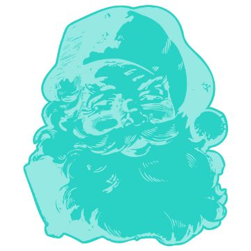 Show details for Digital Download - Santa Claus A stylized illustration of Santa Claus in teal monochrome. Santa is wearing his classic hat with a pom-pom, and his face is adorned with a full, bushy beard and mustache. The style is reminiscent of vintage holiday art, with detailed line work.