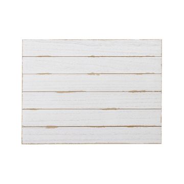 Show details for Shiplap Sign (18" x 24") A rectangular wooden board with horizontal white planks, featuring a slightly distressed texture. The background is plain white.