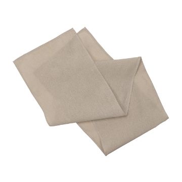 Show details for Table Runner (Tan, 14" x 72") A folded beige linen napkin on a white background.
