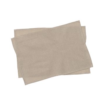 Show details for Natural Placemat (2-Pack, Tan, 12" x 18") Two overlapping beige cloth napkins with visible stitching along the edges are laid out against a plain white background. The texture appears smooth and slightly coarse.