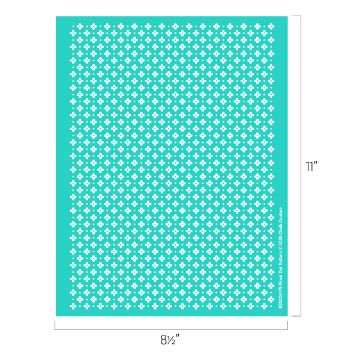 Show details for Floral Dot Pattern Turquoise rectangular stencil measuring 8.5 inches by 11 inches, featuring a repeating pattern of small white geometric shapes.
