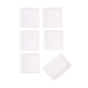 Show details for Square Coaster Set Mold (6 Pieces) Six white square plates are arranged on a white background. Five are neatly aligned in two rows, while one is slightly overlapping another at the bottom right corner.