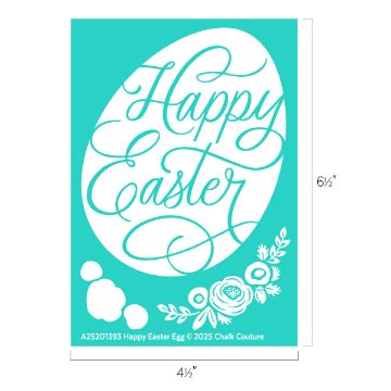 Show details for Happy Easter Egg Illustration of a teal Easter card with "Happy Easter" in elegant white script inside an egg shape. Decorative flowers and leaves are at the bottom right. The image dimensions are 6½" by 4½".