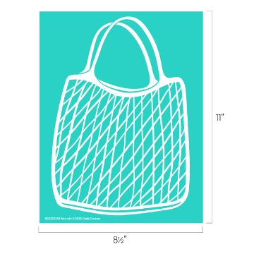 Show details for Tote-ally Illustration of a white, netted tote bag on a teal background. The image features dimensions of 8.5 inches in width and 11 inches in height.