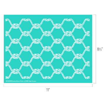 Show details for Nautical Knots Pattern A turquoise rectangle measuring 11 by 8.5 inches features a repeating white pattern of intertwined nautical knots, forming a lattice-like design.