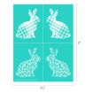 Four white bunny silhouettes on a turquoise background; top two have plaid patterns, bottom two have floral patterns. Image dimensions: 11 inches tall by 8.5 inches wide.