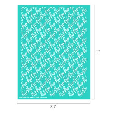 Show details for Ho Ho Pattern A turquoise sheet with the word "ho" written repeatedly in white cursive script at an angle. The sheet measures 8.5 inches wide by 11 inches tall.