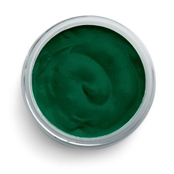Show details for Shimmer Forest Ink (En Vogue) A small glass jar filled with smooth, dark green cream or gel, viewed from above against a white background.