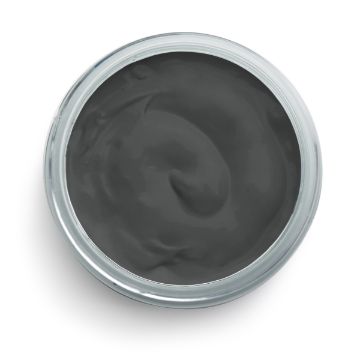Show details for Ash Paste (En Vogue) A top-down view of an open jar filled with smooth, dark gray cream or paste, likely a cosmetic or skincare product, against a white background.