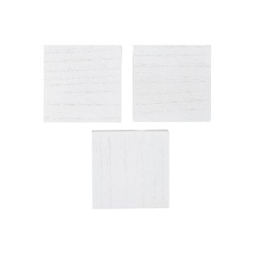 Show details for Chubby Square (3-Pack, 3" x 3") Three square, white, flat tiles with subtle textured lines, arranged in a triangular pattern on a plain white background.