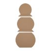 Three brown cardboard cutouts shaped like circles, each with a flat edge, are stacked vertically to resemble the outline of a snowman on a white background.