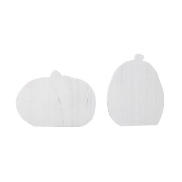 Show details for Pumpkin Chubbies Two white wooden pumpkin-shaped cutouts with a simple, rustic design, standing upright on a plain white background.