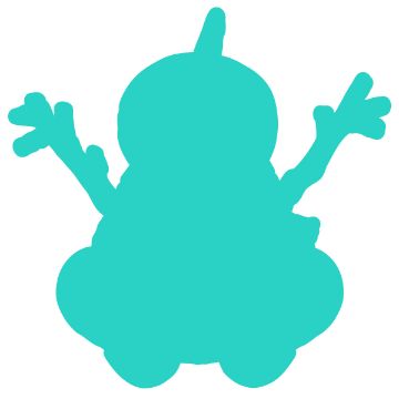 Show details for Digital Download - Hello Winter Snowman A turquoise silhouette of a snowman with stick-like arms raised, rounded body sections, and a small point on top, set against a white background.