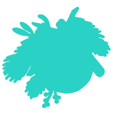 Show details for Digital Download - Christmas Market A turquoise silhouette of a round bird with fluffy wings, feather tufts on its head, and visible feet, shown on a white background.