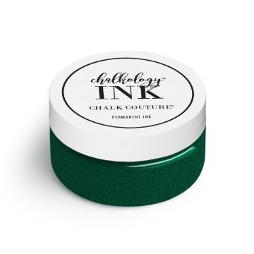 Show details for Shimmer Forest Ink (En Vogue) A small round jar of Chalkology Ink by Chalk Couture with a white lid and green ink inside, labeled "PERMANENT INK" on the lid.
