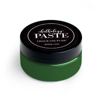 Show details for Ivy Paste (En Vogue) A round container of Chalkology Paste by Chalk Couture, featuring a black lid labeled "Chalkology Paste Chalk Couture Washable Paste" and filled with green paste.