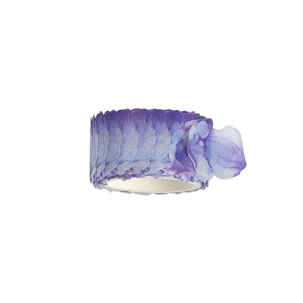 A roll of decorative tape with a purple and blue gradient floral petal design, isolated on a white background.