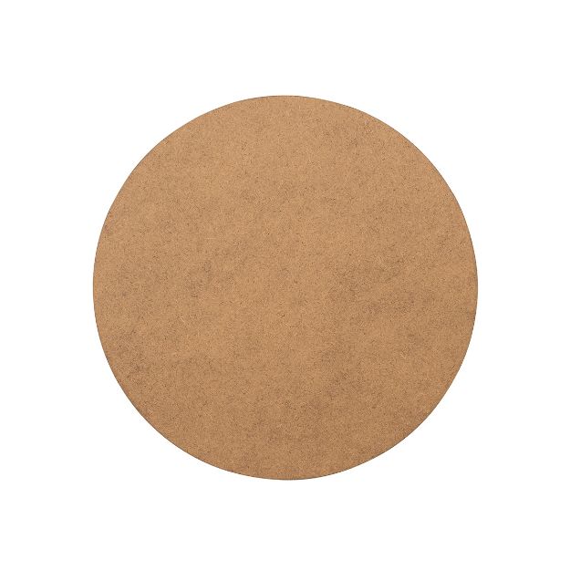 A round, flat cork trivet with a smooth, natural brown surface, photographed against a white background.