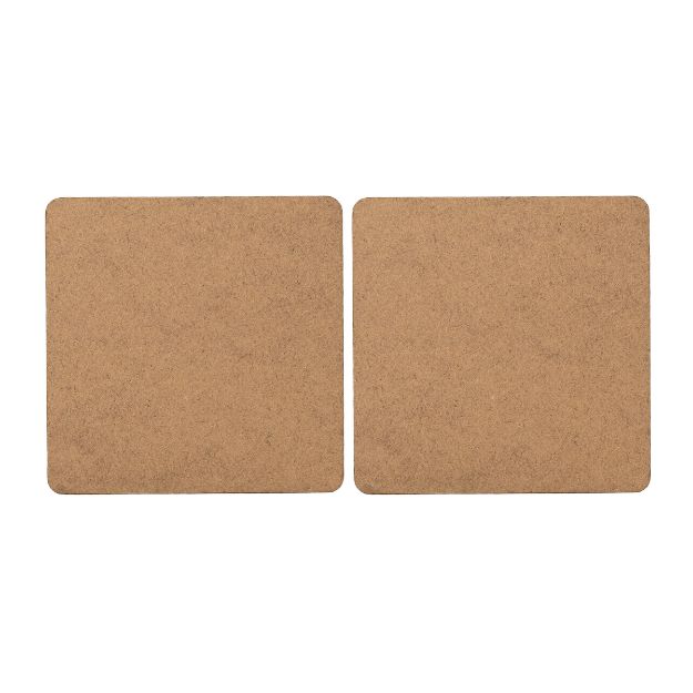 Two plain, square cork coasters with rounded corners are placed side by side on a white background.